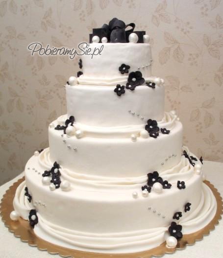 tort weselny Aria, biało-czarny